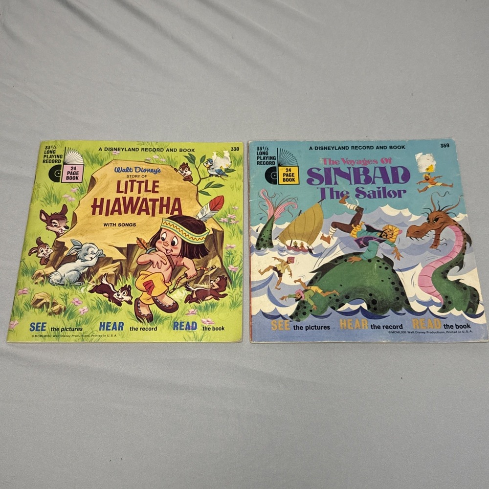 VTG Walt Disney's Little Hiawatha #330 Sinbad #359 Read Along Book & Record‎